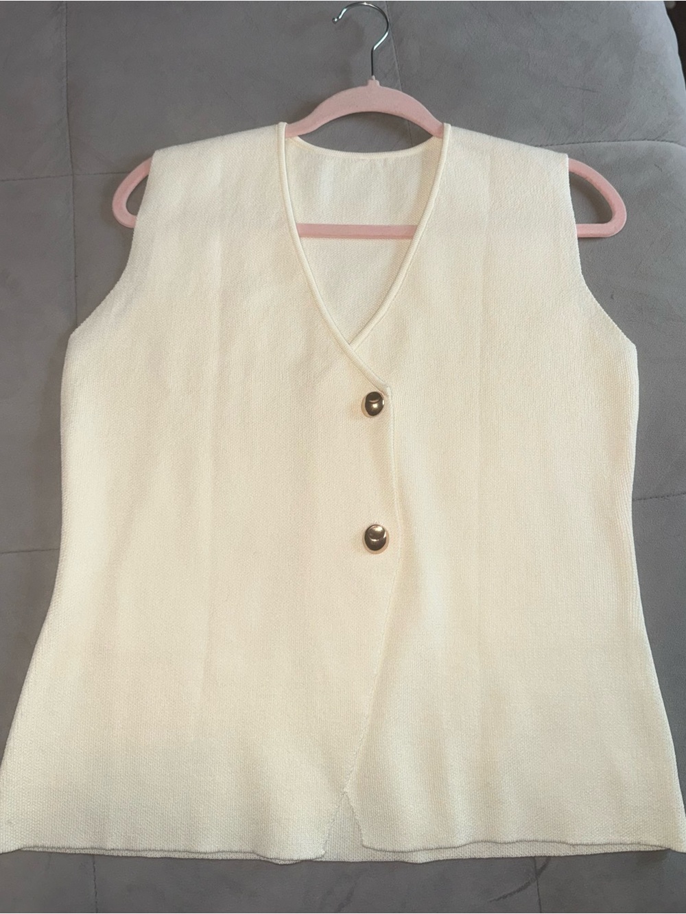 Sleeveless Cream V-Neck Button Front Women's Top